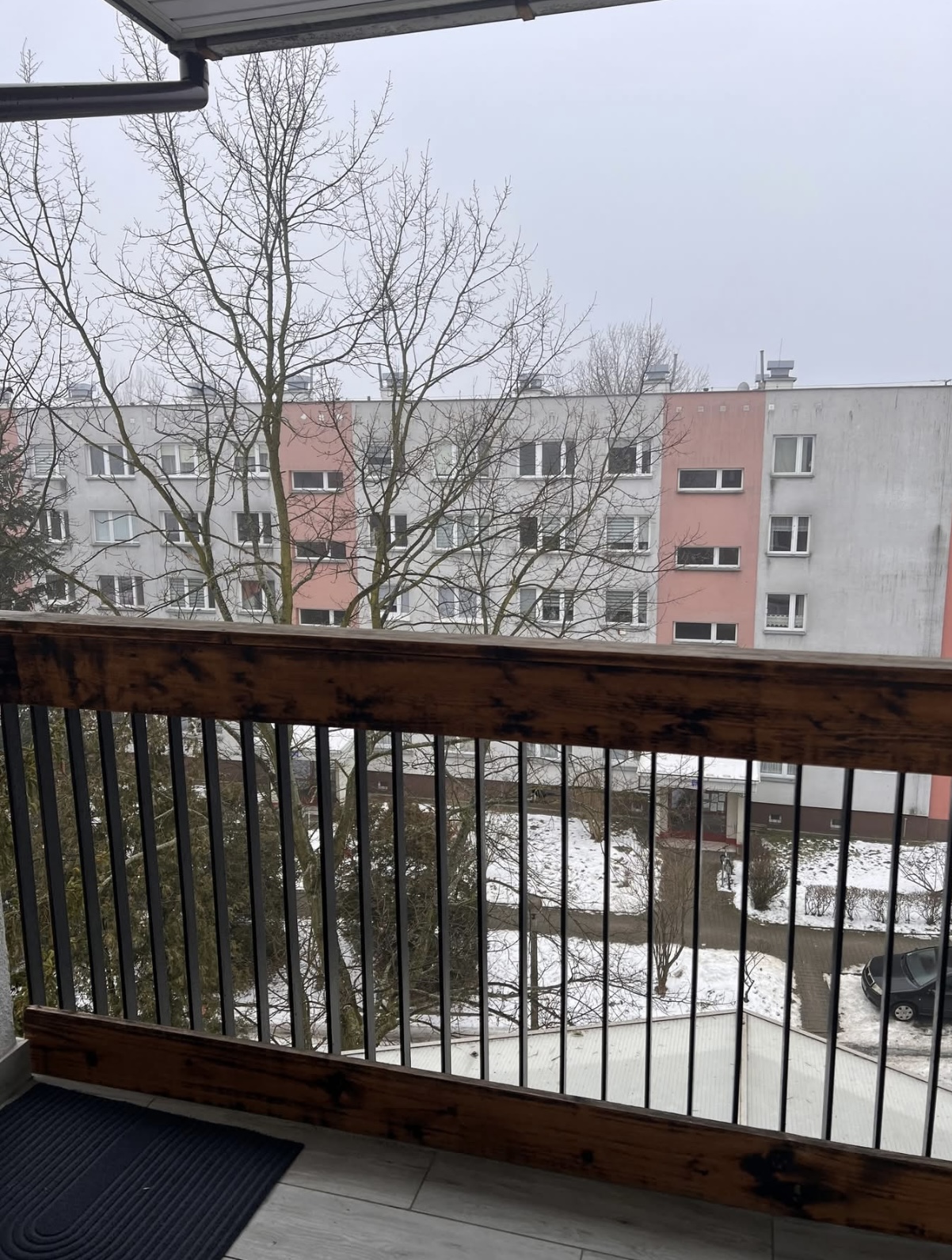 Widok z balkonu na zieleń osiedla
